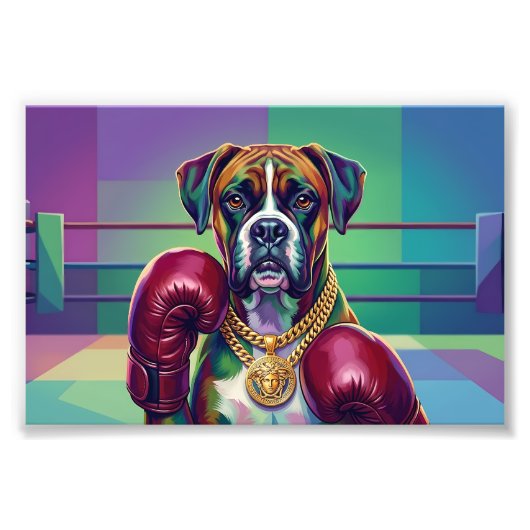 Modern Pop Art Boxer Dog Boxing Athlete フォトプリント (正面)