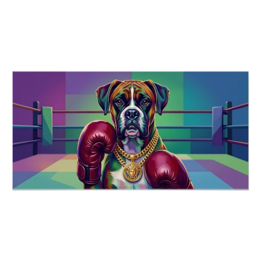 Modern Pop Art Boxer Dog Boxing Athlete ポスター (正面)