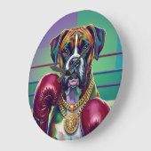 Modern Pop Art Boxer Dog Boxing Athlete ラージ壁時計 (傾斜)