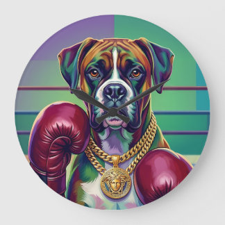 Modern Pop Art Boxer Dog Boxing Athlete ラージ壁時計