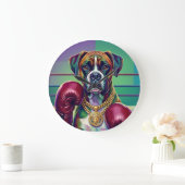Modern Pop Art Boxer Dog Boxing Athlete ラージ壁時計 (ホーム)