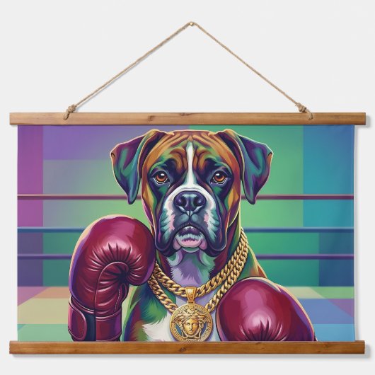 Modern Pop Art Boxer Dog Boxing Athlete 吊り下げ型タペストリー (正面)