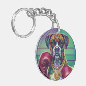 Modern Pop Art Boxer Dog Boxing Athlete 360° キーホルダー (正面左)