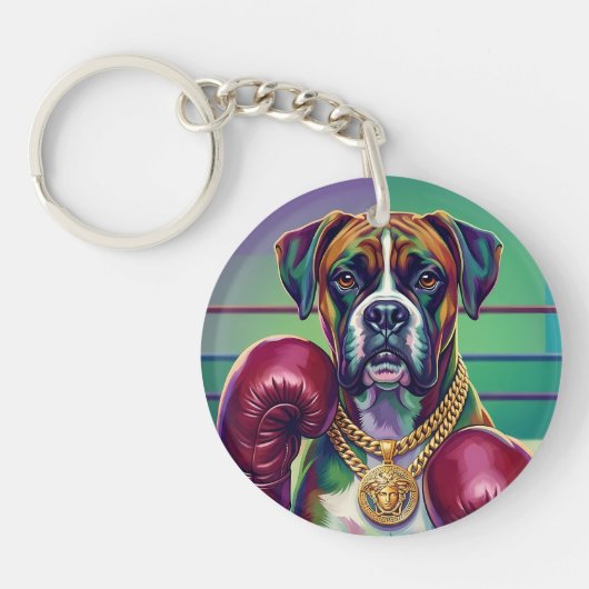 Modern Pop Art Boxer Dog Boxing Athlete 360° キーホルダー (正面)