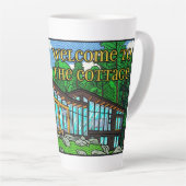 Modern Pop Art Forest Cabin Mid-Century Comic カフェラテマグ (右アングル)