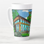 Modern Pop Art Forest Cabin Mid-Century Comic カフェラテマグ (左アングル)