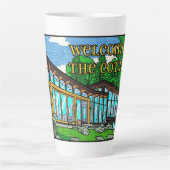 Modern Pop Art Forest Cabin Mid-Century Comic カフェラテマグ (正面)