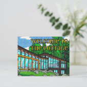 Modern Pop Art Forest Cabin Mid-Century Comic ポストカード (スタンド正面)