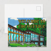 Modern Pop Art Forest Cabin Mid-Century Comic ポストカード (正面/裏面)