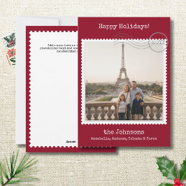 Modern Postage Stamp Square Photo Red Holiday Card シーズンカード