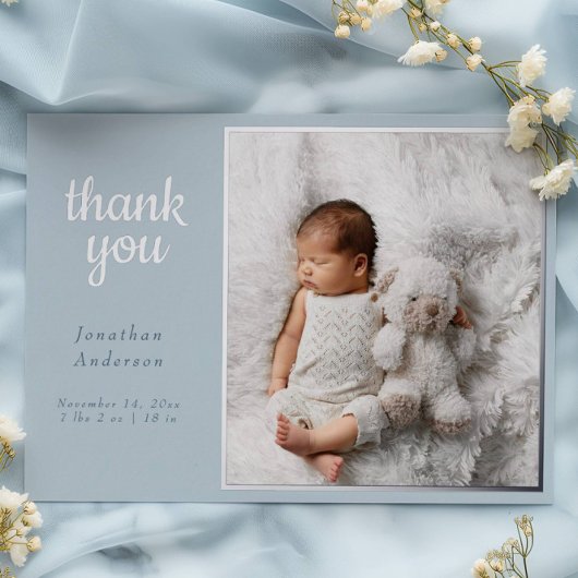 Modern Powder Blue Silver Foil Birth Announcement 箔シーズンカード