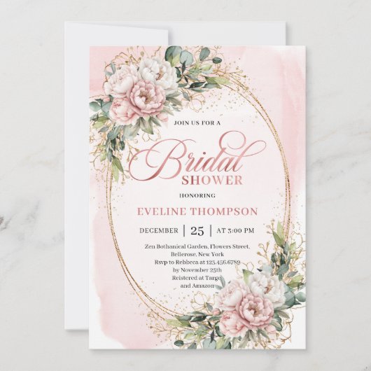 Modern Powder Pink Glitter Bridal Shower Invites 招待状 (正面)