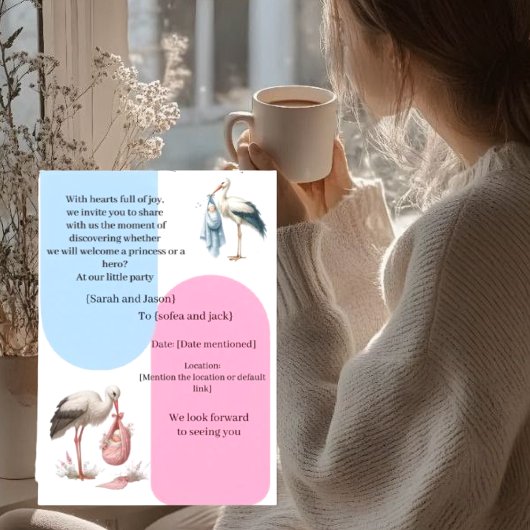 Modern Pregnancy Announcement Card - Bilingual Ara 招待状