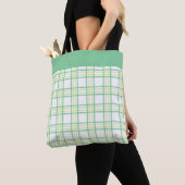 Modern Preppy Plaid Green Lime Pattern トートバッグ (クローズアップ)