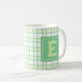 Modern Preppy Plaid Green Lime Varsity Monogram コーヒーマグカップ (正面右)