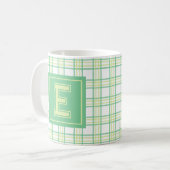 Modern Preppy Plaid Green Lime Varsity Monogram コーヒーマグカップ (正面左)