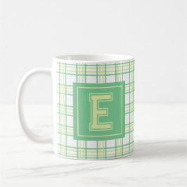 Modern Preppy Plaid Green Lime Varsity Monogram コーヒーマグカップ