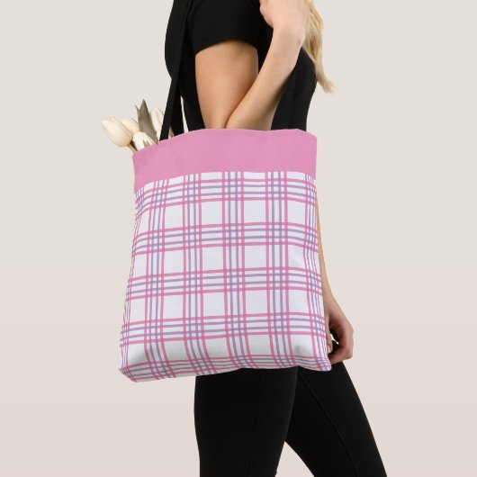 Modern Preppy Plaid Pink Purple Pattern トートバッグ (クローズアップ)