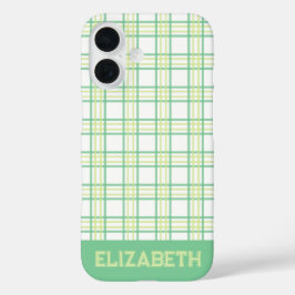 Modern Preppy Plaid Varsity Font Green Lime iPhone 16ケース