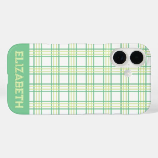 Modern Preppy Plaid Varsity Font Green Lime Case-Mate iPhoneケース (裏面 (横))