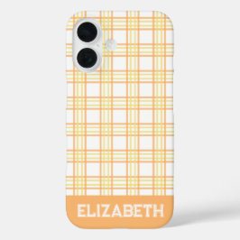 Modern Preppy Plaid Varsity Font Orange Yellow iPhone 16ケース