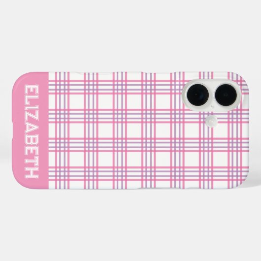 Modern Preppy Plaid Varsity Font Pink Purple  Case-Mate iPhoneケース (裏面 (横))