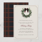 Modern Preppy Plaid Wreath Christmas Party 招待状 (正面/裏面)