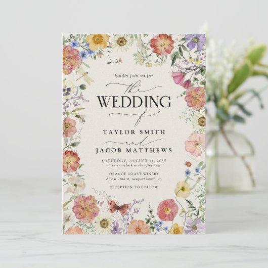 Modern Pressed Wildflower Boho Chic Wedding 招待状 (スタンド正面)