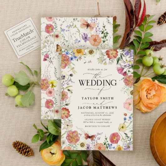 Modern Pressed Wildflower Boho Chic Wedding 招待状