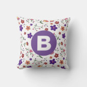 Modern Pretty Colorful Floral Purple Monogram クッション (正面)