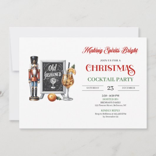 Modern printable Christmas cocktails party invite 招待状 (正面)