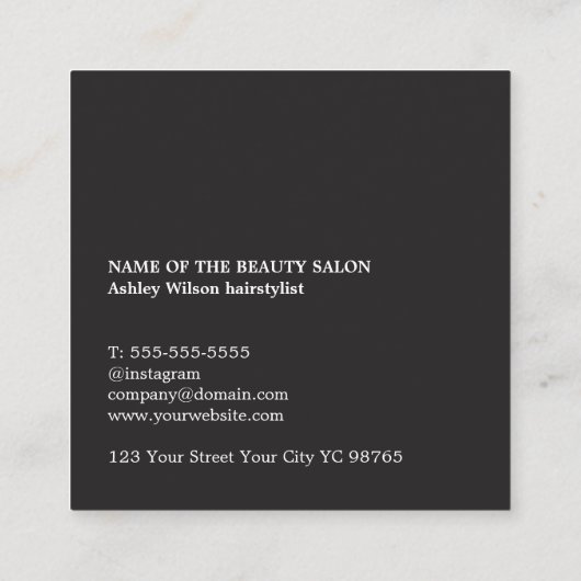 Modern Printed Kraft Black Scissors Hair Stylist スクエア名刺 (裏面)