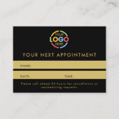 Modern Professional Black & Gold Simple Reminder 予約カード (正面)