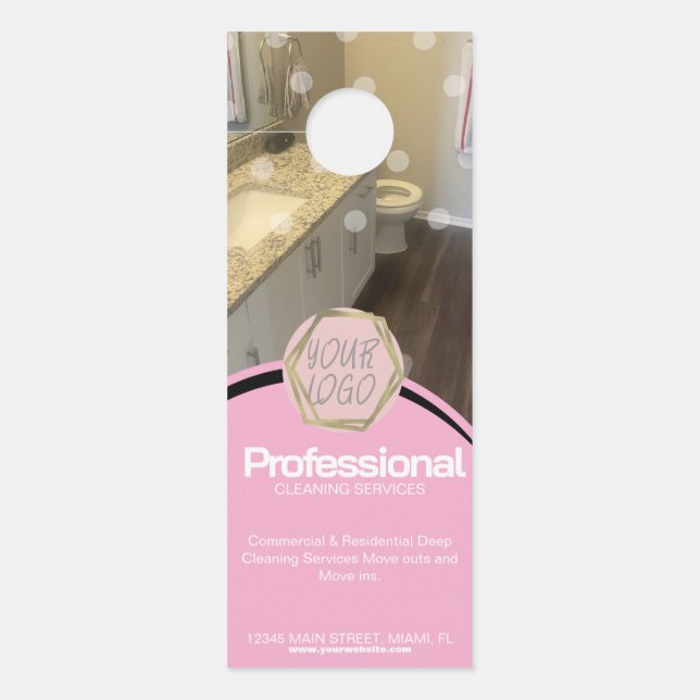 Modern Professional Cleaning Services Pink ドアノブサイン (正面)