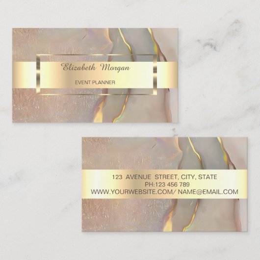 Modern  Professional Gold Stripe Pink Opal 名刺 (正面/裏面)