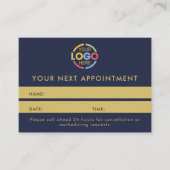 Modern Professional Navy Blue Gold Simple Reminder 予約カード (正面)