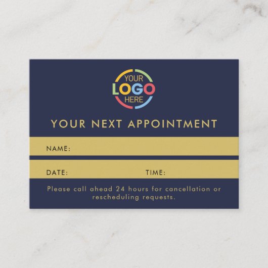 Modern Professional Navy Blue Gold Simple Reminder 予約カード (正面)