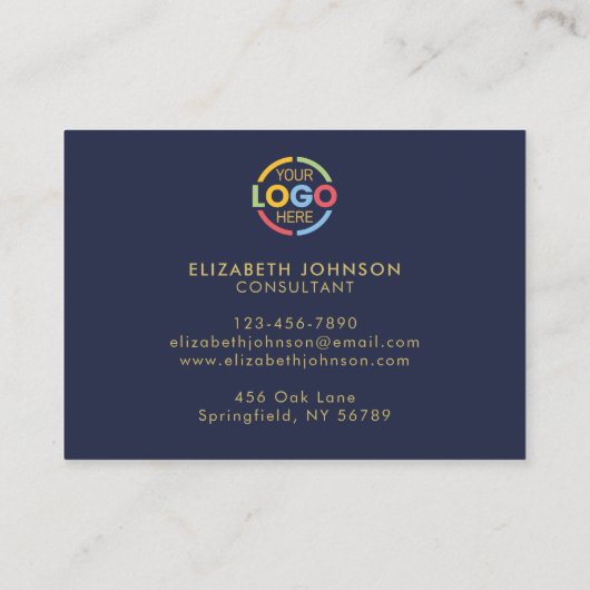 Modern Professional Navy Blue Gold Simple Reminder 予約カード (裏面)