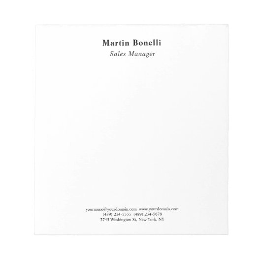 Modern Professional Plain Black & White Classical ノートパッド (正面)