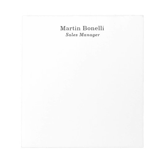 Modern Professional Plain Black & White Classical ノートパッド (正面)