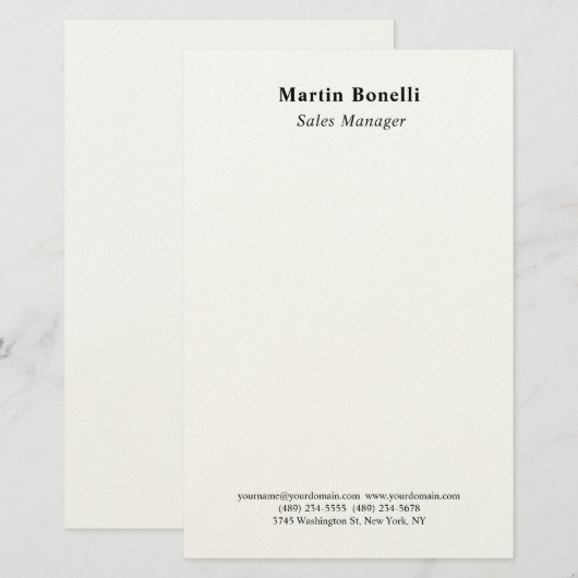 Modern Professional Plain Black & White Classical 便箋 (正面/裏面)