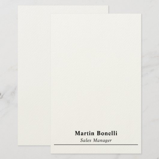 Modern Professional Plain Black & White Name Title 便箋 (正面/裏面)