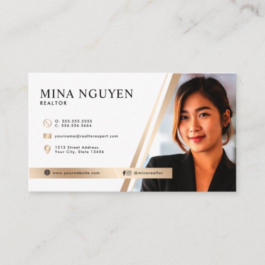 Modern Professional White & Beige Realtor Photo 名刺 (正面)