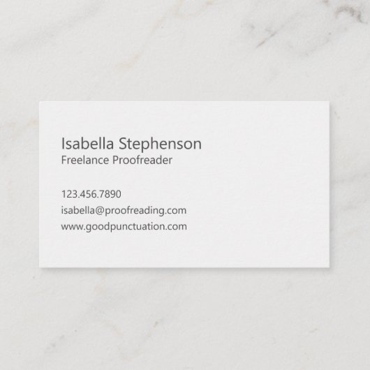 Modern Proofreader Freelance Grey White Minimalist 名刺 (裏面)