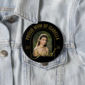 Modern Proud Mom of Grad Black Gold Custom Photo 缶バッジ (インサイチュ)