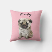 Modern Pug Dog Illustration | Add Name  クッション (裏面)