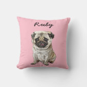 Modern Pug Dog Illustration | Add Name  クッション (正面)
