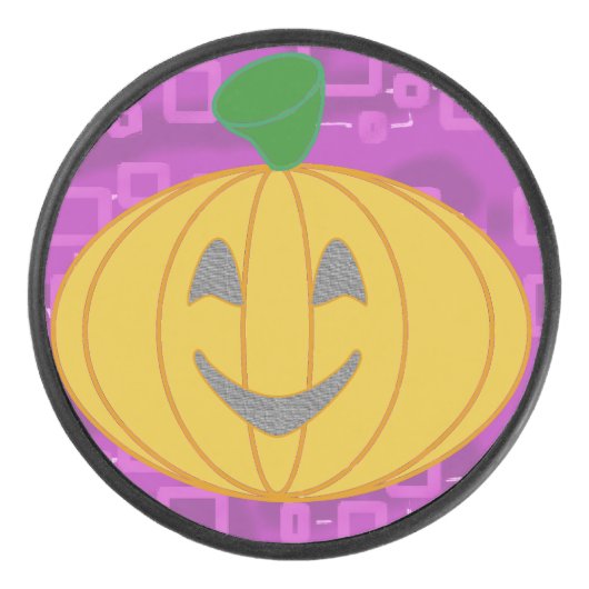 Modern Pumpkin on Purple Geometric  アイスホッケーパック (正面)