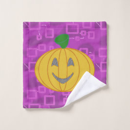Modern Pumpkin on Purple Geometric  ウォッシュタオル