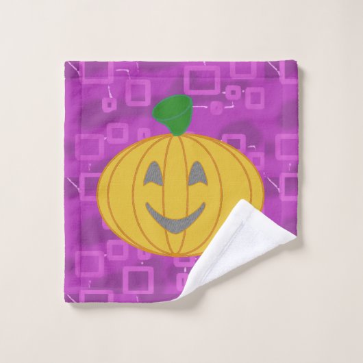 Modern Pumpkin on Purple Geometric  ウォッシュタオル (ウォッシュタオル)